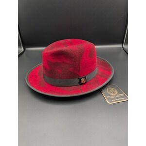 NEW Bruno Capelo Fashion Dress Fedora Hat 100% Wool Kingston Red‎ Medium